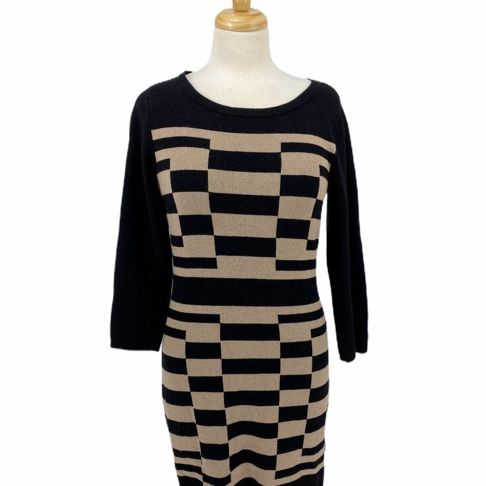 Nine West Women's Black Check Casual Dress 3/4 Sle